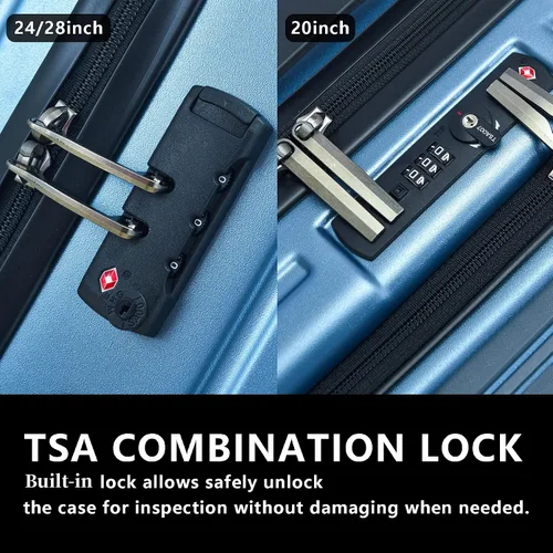 Vista 4 de TydeCkare 2028 pulgadas 202428 pulgadas ABS+PC conjunto de equipaje con ruedas giratorias TSA Lock, Azul (Ice Blue), Moda