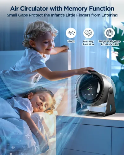 Vista 6 de EasyAcc Ventilador de escritorio turbo pequeño de 6000 mAh, máximo 24 horas de tiempo de trabajo, potente flujo de aire de 16 pies, ventilador