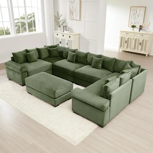 Vista 78 de ODUSE-DAILY Sofá modular de gran tamaño de 117.3 pulgadas, sofás modulares grandes de pana para sala de estar, sofás de 3 plazas, moderno juego