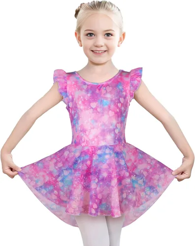 Vista 28 de iLover Vestido de leotardo clásico con tutú y mangas con volantes para niñas, para danza, gimnasia y ballet Negro