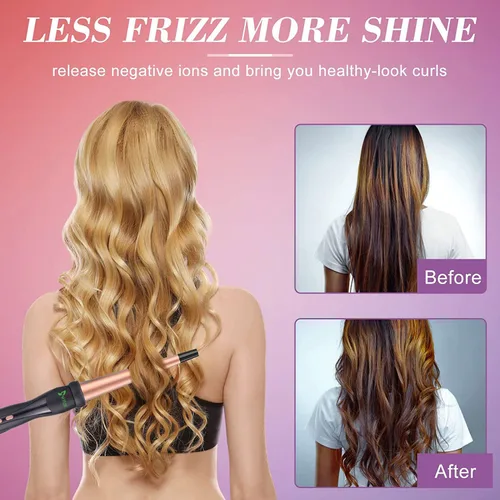 Vista 4 de USTAR Varita rizadora 5 en 1 para cabello largo, barriles de cerámica intercambiables de 0.35 a 1.25 pulgadas, rizador de viaje de doble voltaje