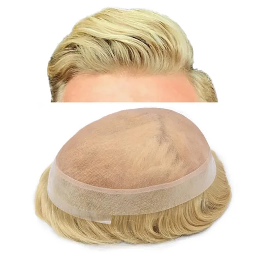 Vista 39 de Monofilamento fino para hombre, sistema de cabello humano Remy, piel de polietileno transparente alrededor del postizo de monofilamento, peluca