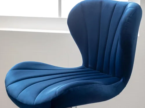 Vista 5 de Shell - Juego de 2 taburetes de bar giratorios ajustables con chasis plateado, silla de bar de terciopelo con respaldo medio, taburete de encimera