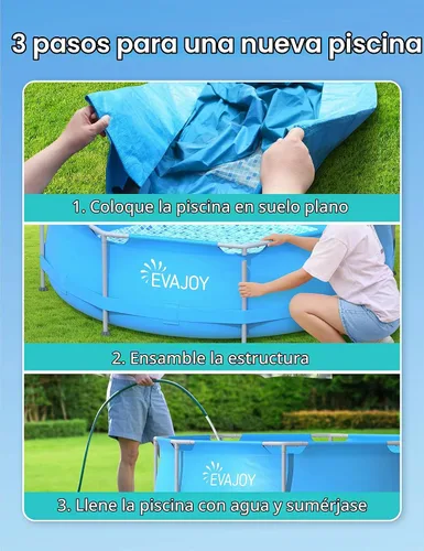 Vista 6 de Evajoy Piscina redonda sobre el suelo con marco de metal para exteriores de 10 pies x 30 pulgadas con fácil instalación, solo piscina