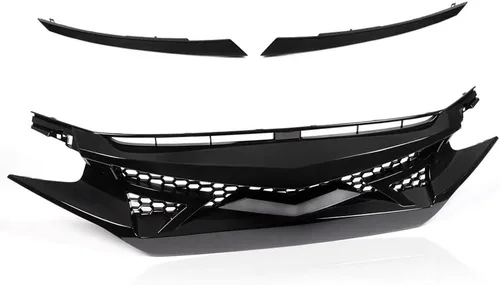 Vista 9 de G-PLUS Compatible con Honda Civic Sedan Coupé 2016-2018 Rejilla de malla parachoques delantero JDM estilo batalla parrilla capó parrillas + 2 cejas