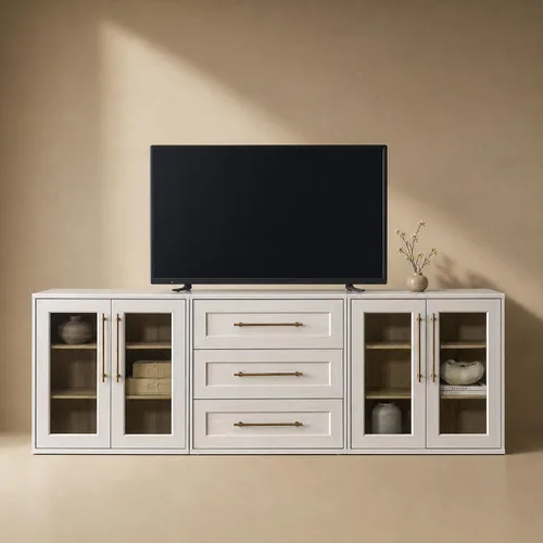 Vista 16 de mopio Blake Centro de entretenimiento de 4 piezas con almacenamiento, cómoda gabinete de almacenamiento modular de granja moderna soporte para TV