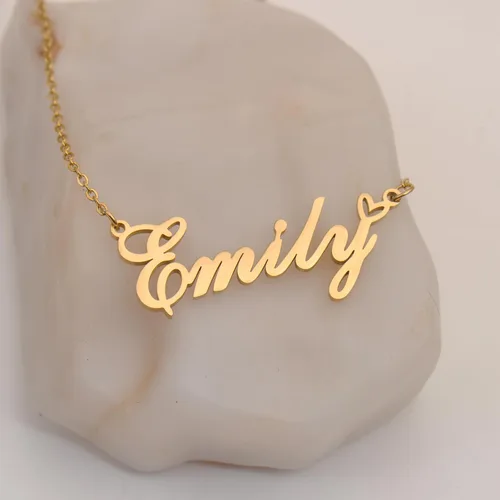 Vista 5 de Aoloshow Collar personalizado con nombre de corazón dorado personalizado con cualquier nombre, joyería de acero inoxidable para graduación de mujer