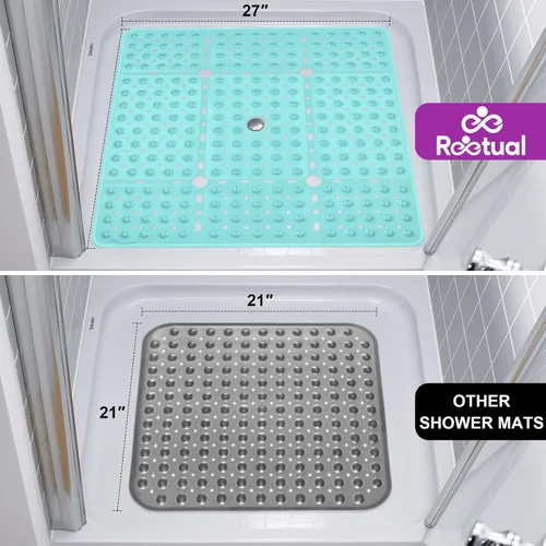 Vista 6 de Reetual Tapete de ducha XL antideslizante, tapete de baño de 27 x 27 pulgadas para cabina de ducha o tapete de bañera grande con 240 potentes