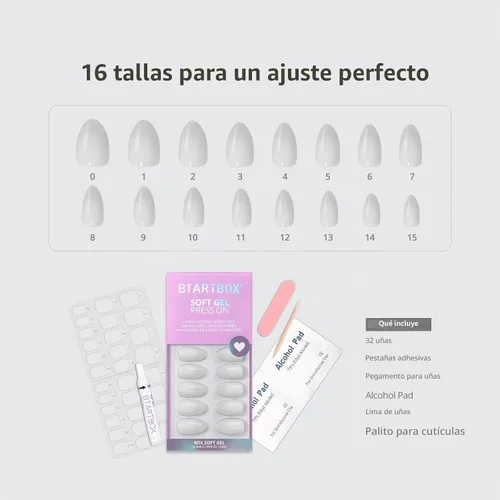 Vista 5 de BTArtbox - Uñas postizas cortas a presión, color blanco almendra, kit