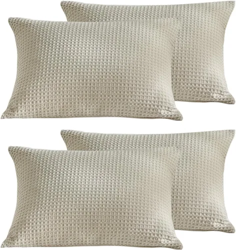 Vista 27 de WARMDERN - Fundas de almohada beige tamaño queen, fundas de almohada estándar, juego de 6 fundas de almohada de microfibra suave, textura boho