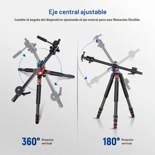 Vista 3 de NEEWER Trípode Horizontal de 73.6" con Columna Central Multiángulo, Cabezal Esférico y Plataforma de Eje Central, Trípode Monopie de Cámara