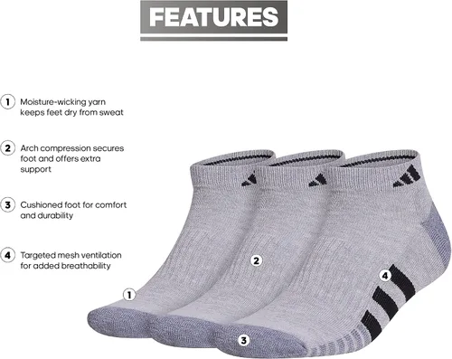 Vista 2 de adidas Calcetines acolchados de corte bajo para hombre (3 pares)