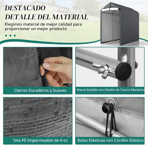 Vista 5 de GARTOO - Refugio portátil independiente para bicicletas al aire libre de 6 x 3 pies - Cobertizo para bicicletas con puerta enrollable y ventana
