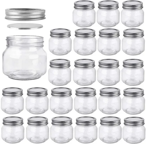 Vista 9 de BETROME Tarros Mason de 4 onzas, paquete de 24 tarros de vidrio de 4.1 fl oz con tapas de boca regular, tarros de vidrio para almacenamiento