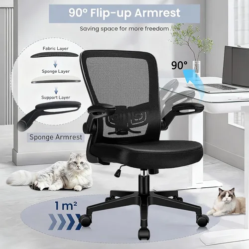Vista 5 de Sillas de escritorio de oficina con ruedas, silla ergonómica de malla con soporte lumbar de altura ajustable, silla giratoria para computadora