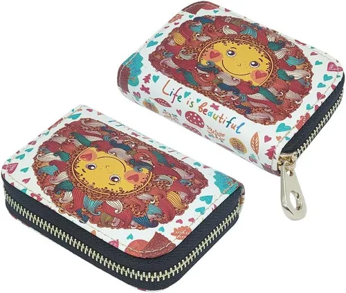 Vista 3 de MOYYO Funda de cuero con cremallera para tarjetas de crédito RFID para mujeres y niñas