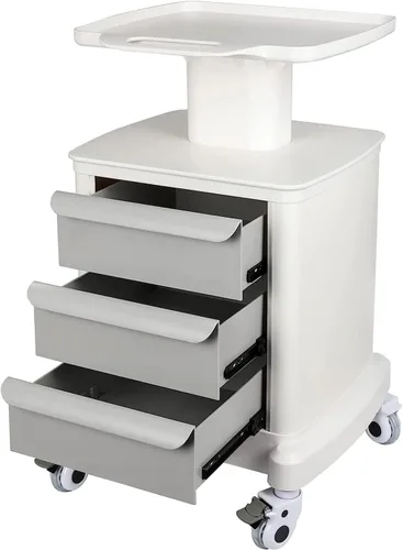 Vista 9 de Carrito de ultrasonido móvil para escáner de imágenes, carrito médico con 3 cajones y 4 ruedas silenciosas universales, almacenamiento de belleza