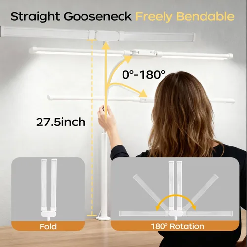 Vista 13 de Lámpara de escritorio LED con abrazadera, luz de arquitecto ajustable de doble cabeza, lámpara de escritorio para monitor de cuidado de los ojos