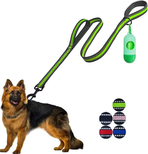 Vista 13 de JSXD Correa resistente de doble asa para perro, 5 pies, acolchada y reflectante, cuerda para perros pequeños a grandes (negro)