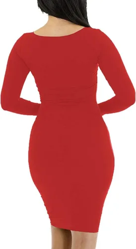 Vista 2 de Vestido ajustado de tubo para mujer, sexy, casual, manga larga, fruncido, ajustado, vestido de fiesta de club