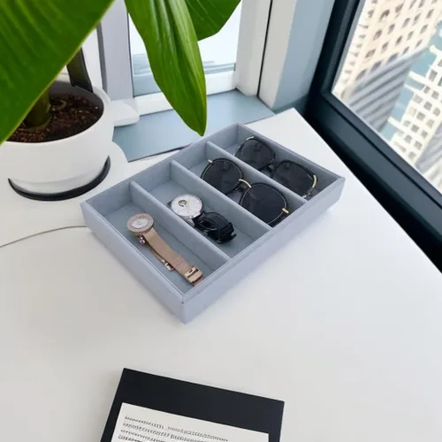 Vista 6 de Organizador apilable de terciopelo gris bandeja apilable de calidad premium (bandeja para gafas)