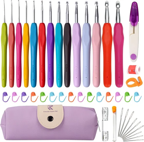 Vista 7 de RealPlus Ganchos de ganchillo, juego de 12 tamaños de ganchillo, kit de ganchillo para principiantes, agujas de tejer con asas ergonómicas