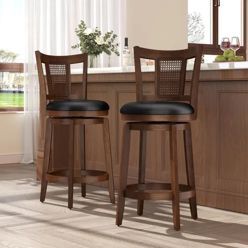 Vista 14 de ALPHA HOME Taburetes de bar giratorios con respaldo, 26 pulgadas, juego de 2, taburetes de bar de madera, sillas de bar de 360 grados con patas