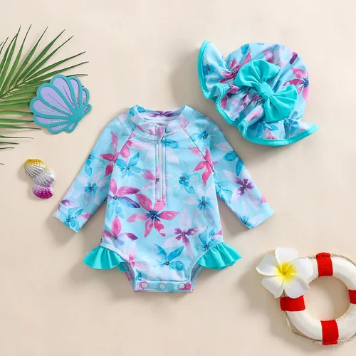 Vista 99 de Traje de baño de una pieza con cremallera de manga larga para bebé niña con gorro