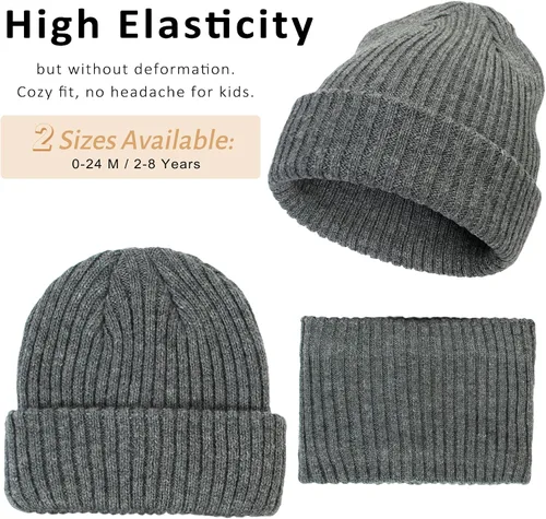Vista 3 de Conjunto de bufanda de sombrero de invierno para bebé, bufanda de punto cálido con forro polar para niños y niñas