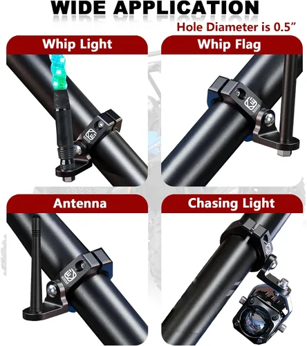 Vista 6 de VAZESWIN Soporte de luz de látigo UTV, soporte de bandera de látigo UTV de aleación de aluminio macizo, soporte de montaje de barra de luz LED
