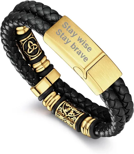 Vista 14 de Bandmax Pulseras de Puño de Cuerda de Cera Doble Negra para Hombres Impermeables de Acero Inoxidable Estilo Nórdico Nudo Celta Cuentas Pulsera