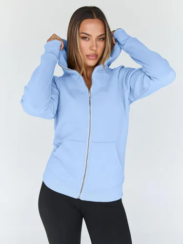 Vista 67 de Trendy Queen Sudaderas con capucha y cremallera para mujer, chaquetas de vellón, talla extragrande, moda de otoño e invierno