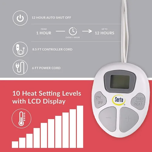 Vista 3 de Serta Manta eléctrica de felpa lujosamente suave, cubierta acogedora de calentamiento rápido, temporizador de apagado automático de seguridad, baja