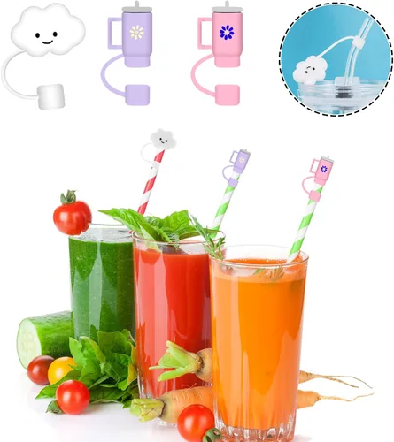 Vista 5 de Repuesto de popote para accesorios de copa Stanley, 6 fundas de popote para 6 popotes reutilizables, bonitas fundas de silicona para tapas Stanley