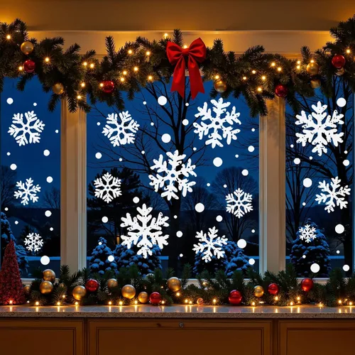 Vista 5 de Adornos de Navidad para Ventanas: 16 Hojas de Copo de Nieve Blanco Extra Grande para Ventana de Navidad, Adornos de Copo de Nieve Rústico de Granja