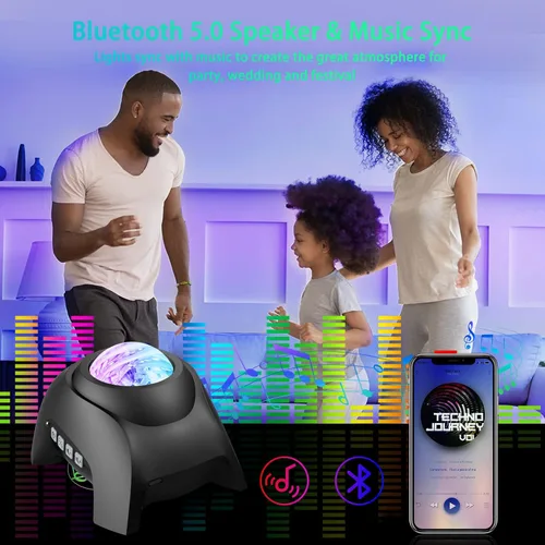 Vista 3 de AIRIVO - Proyector de estrellas, proyector de luz nocturna y altavoz de música y ruido blanco, proyector de máquina de sonido para niños adultos