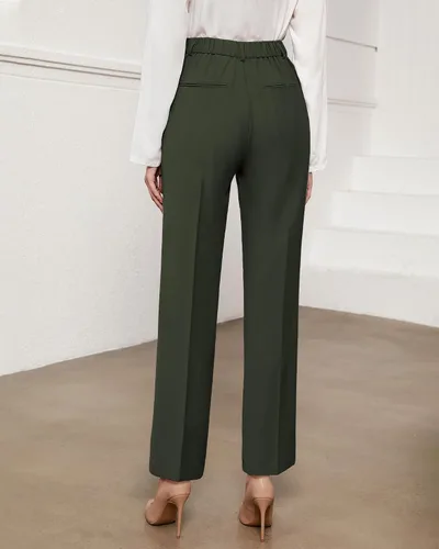 Vista 3 de GRAPENT Pantalones para mujer de trabajo de cintura alta, pantalones de vestir casuales de negocios, ajuste relajado, pierna recta, cintura elástica