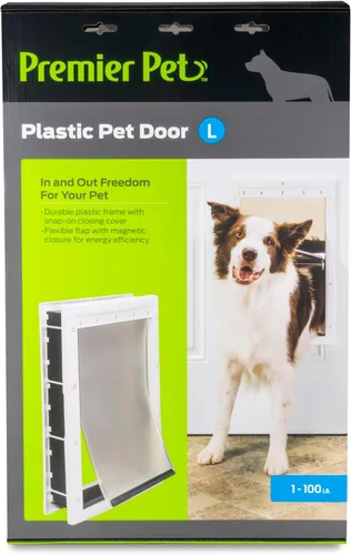 Vista 3 de Premier Pet Puerta de plástico para mascotas, proporciona acceso independiente, marco de plástico duradero con cierre magnético, diseño