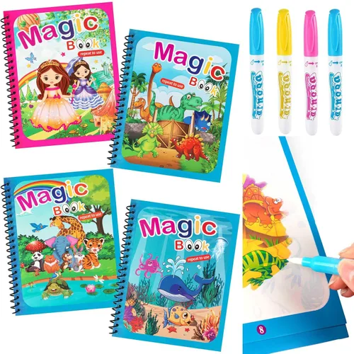 Vista 7 de Paquete de 8 libros para colorear con agua, libros reutilizables para pintar con agua con dinosaurios para niños pequeños, libro para colorear