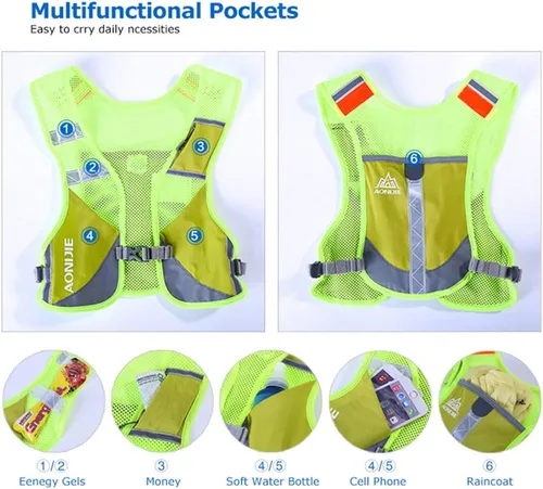 Vista 3 de AONIJIE Chaleco Paquete Ultraligero para Correr para Hombres y Mujeres Reflectante Transpirable Mochila de Hidratación para Senderismo, Camping, Azul