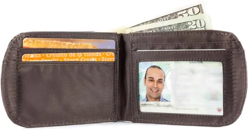 Vista 3 de Big Skinny Cartera delgada de cuero curvada para hombre, con capacidad para hasta 20 tarjetas