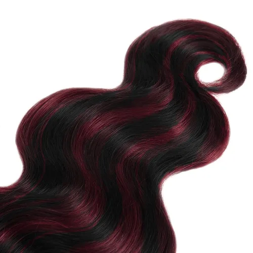 Vista 6 de P1B/99J - Paquetes de cabello humano ondulado de 12 pulgadas P1B/99J Negro Mezclado Con Borgoña BD