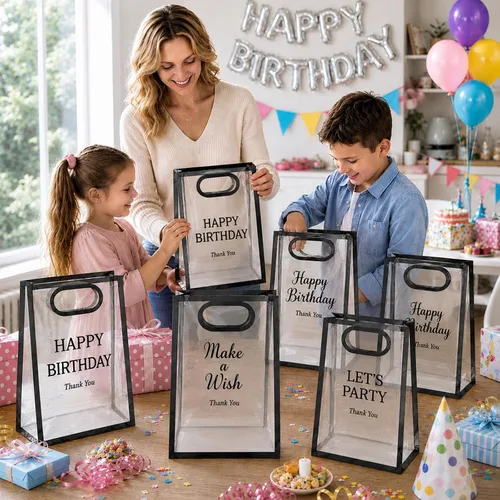 Vista 5 de SHIPKEY Bolsas de regalo transparentes de 9.4 x 5.9 x 3.1 pulgadas, pequeña bolsa de regalos para cumpleaños, boda, fiesta, bolsa de regalos