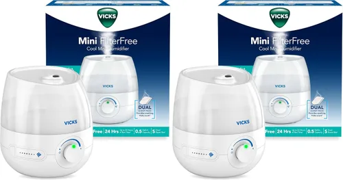 Vista 9 de Vicks Mini humidificador de vapor refrescante sin filtro, para habitación pequeña – Control de niebla variable – Funciona con Vicks VapoPads