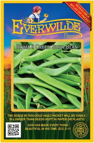Vista 3 de Everwilde Farms 1 libra de semillas de frijol verde Roma II - Gold Vault Bulk