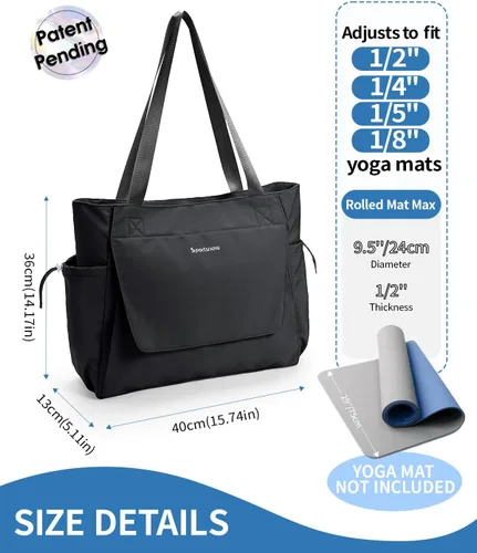 Vista 7 de sportsnew Bolsa para esterilla de yoga, bolsas de gimnasio para mujeres y hombres con bolsillo impermeable y gancho y bucle, almacenamiento