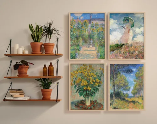Vista 2 de Claude Monet - Juego de 4 pinturas artísticas famosas obras de arte de pared para dormitorio, póster de arte impresionista Pósteres estéticos