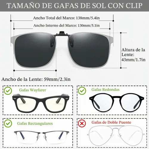 Vista 3 de Gafas de sol polarizadas con clip sobre gafas graduadas, lentes antideslumbrantes unisex UV400