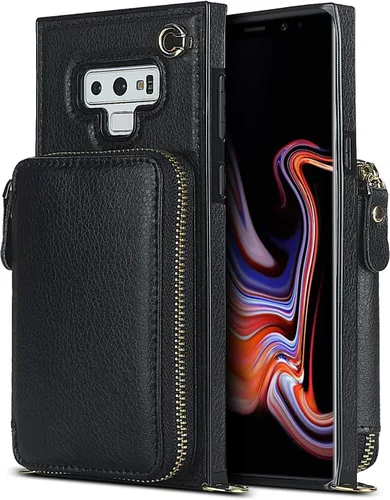 Vista 9 de Asuwish Funda de teléfono para Samsung Galaxy Note 9 con protector de pantalla de vidrio templado y soporte para tarjetas con cremallera, soporte