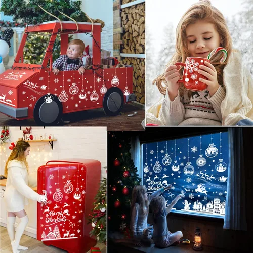 Vista 4 de Enwokran Calcomanías blancas para ventana de Navidad, 10 hojas, 245 unidades, calcomanías reutilizables de doble cara impresas autoadhesivas